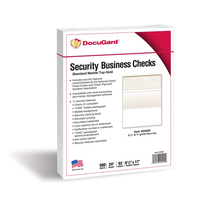 DocuGard Standard Gold Marble Top High Security Check Paper - QuickBooks & Laser/Inkjet Printer Compatible - 11 Security Features - 500 Blank Business Checks (04505) - Image 2